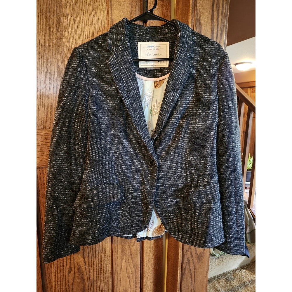 Anthropologie Cartonnier Marled Knit Blazer Business Casual Charcoal Size Medium